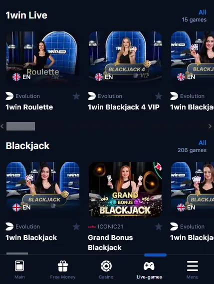 Live-Games 1Win Mobile